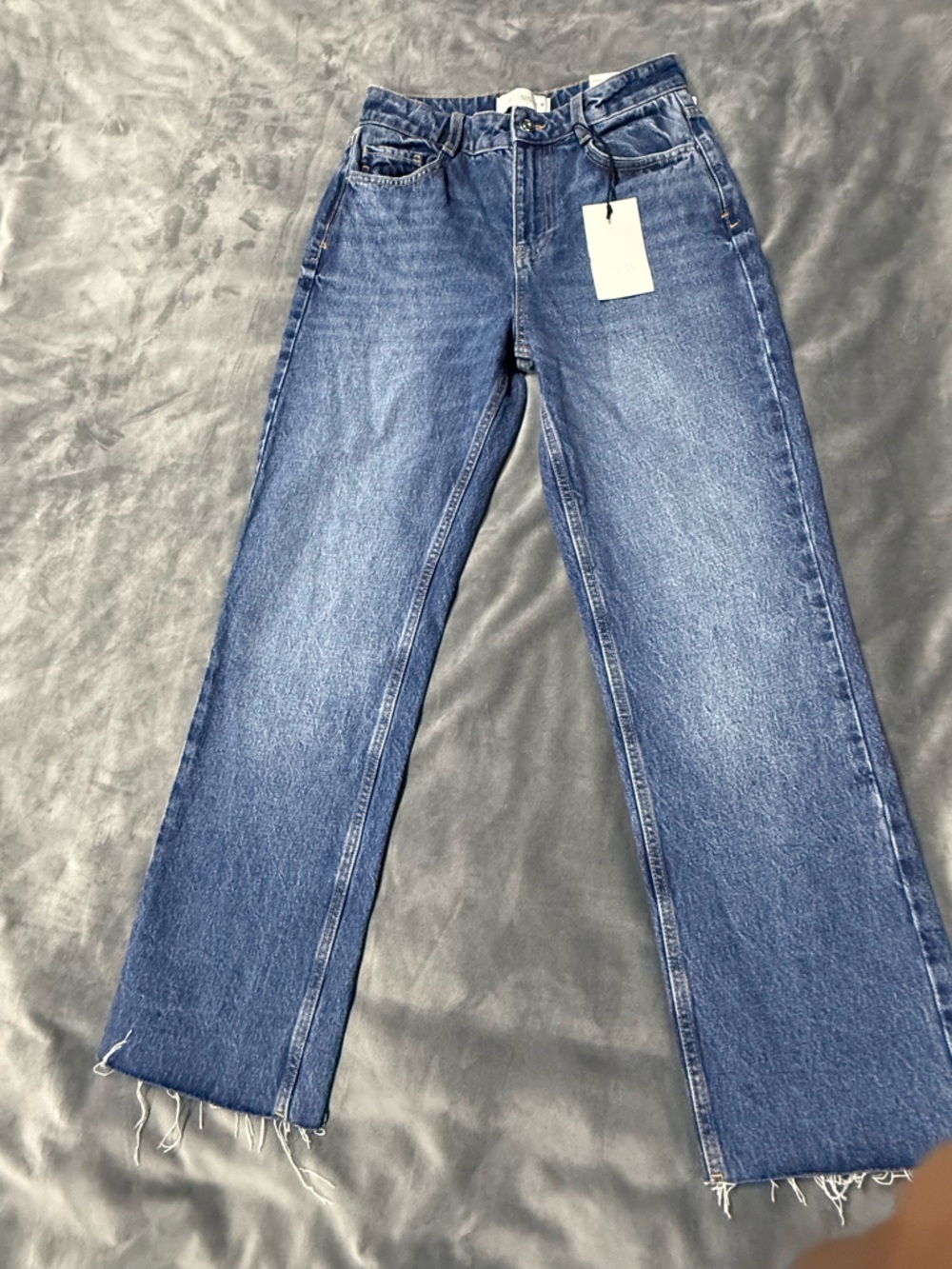 Zara Medium Blue High-Rise Straight Jeans